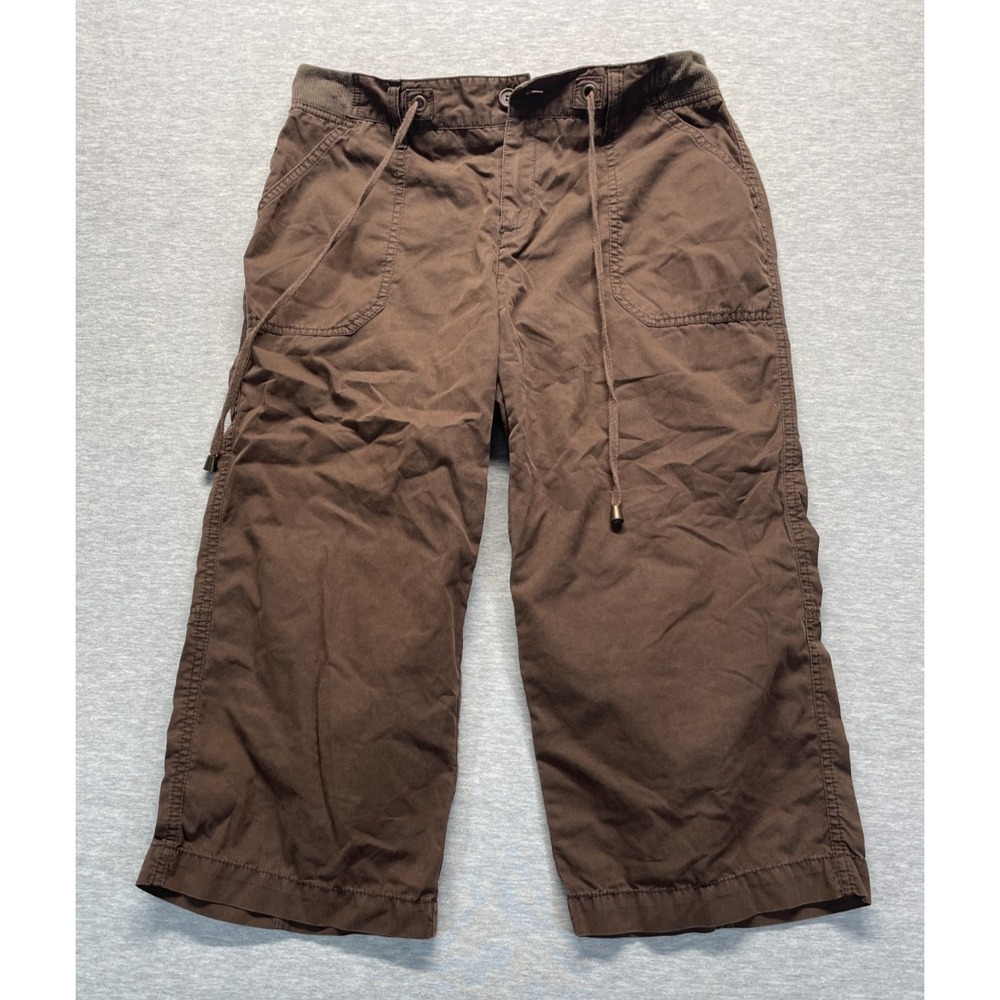 Caribbean Joe Cropped Capri Pants Womens 8P Brown Cotton Flat Front Drawstring